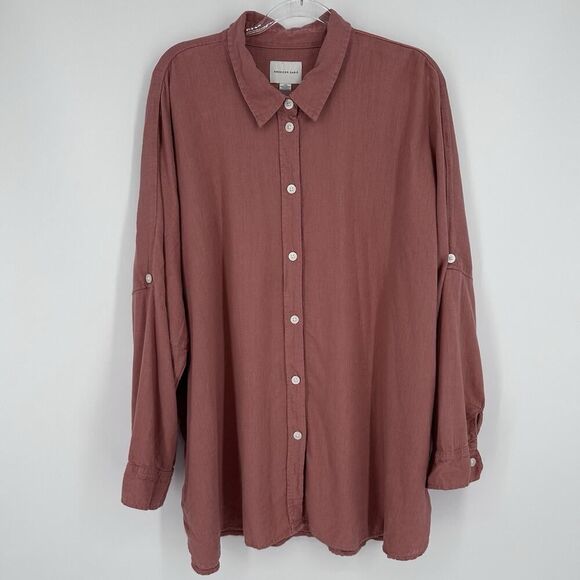 American Eagle Oversized Beach Button Up Shirt Linen Blend Womens Size Large - Picture 2 of 9